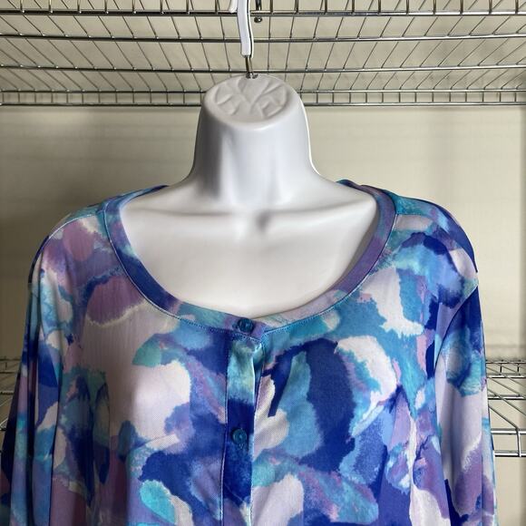 Logo Lori Goldstein Women's Blue Watercolor Mesh Cardigan Size 2X Coastal Casual - Picture 7 of 11